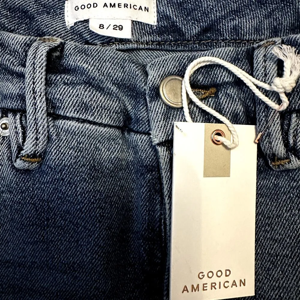 Good American Jeans Good Waist Crop Skinny High Rise Chewed Hem Blue799 8/29 NWT - Image 8