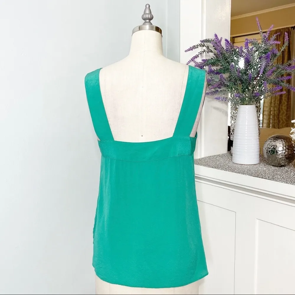 Banana Republic Silk Tank Top Pleated Button Front Blouse Green Small - Image 4
