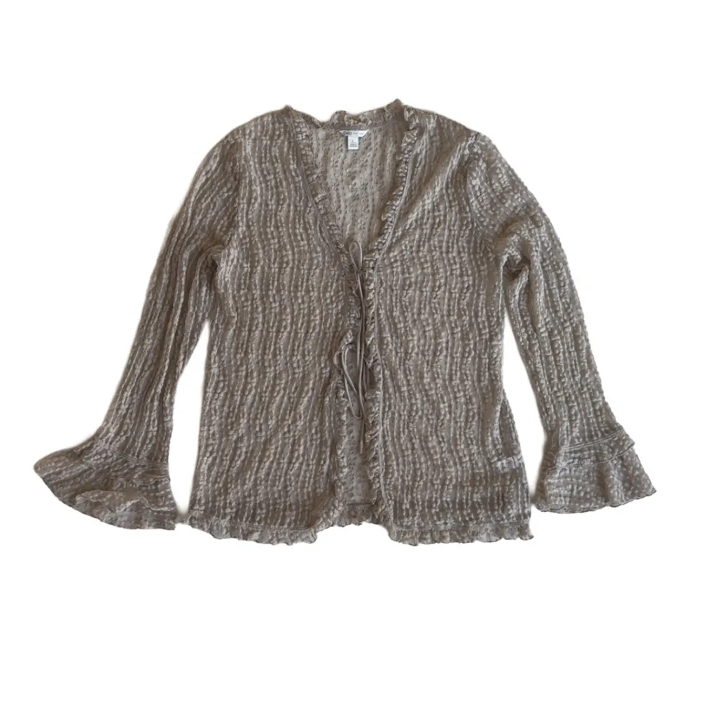 Tan Sheer Ruffle Tie Front Cardigan - Image 4