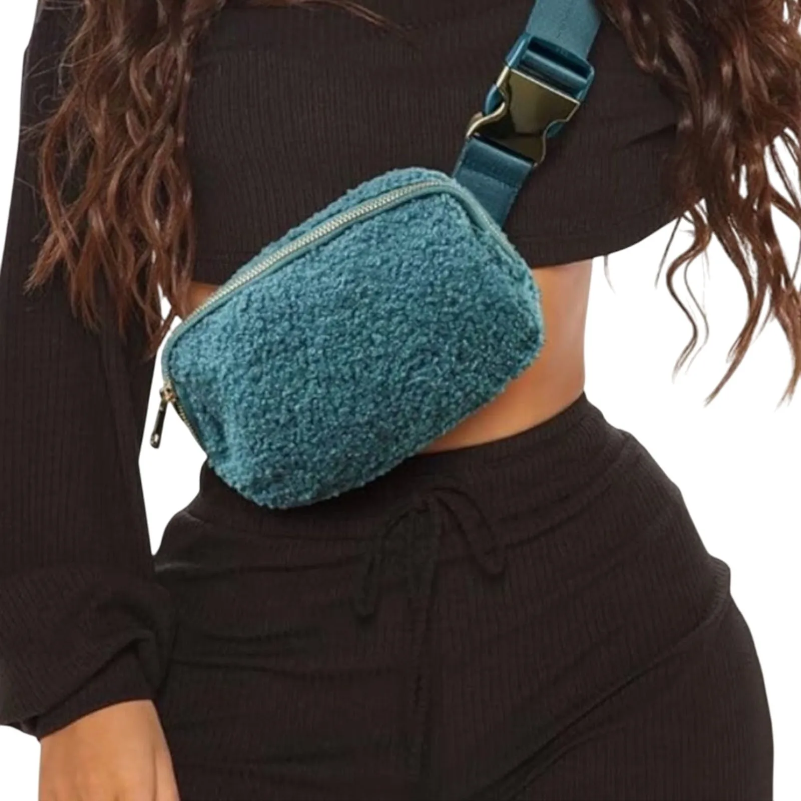 Sherpa Belt Bag / Fleece Fanny Packs in Green with Adjustable Strap New - Image 4
