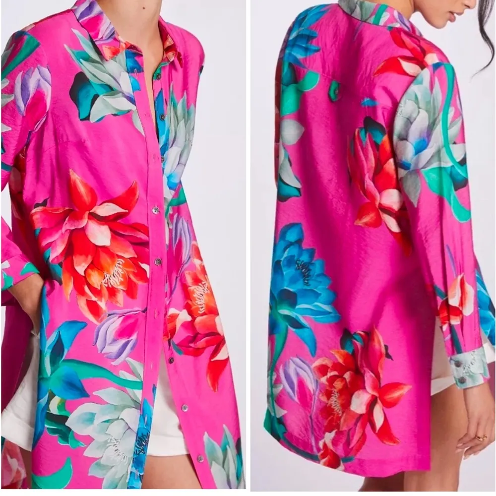 Anthropologie Maeve Tunic Buttondown Dress in Pink Combo - Image 9