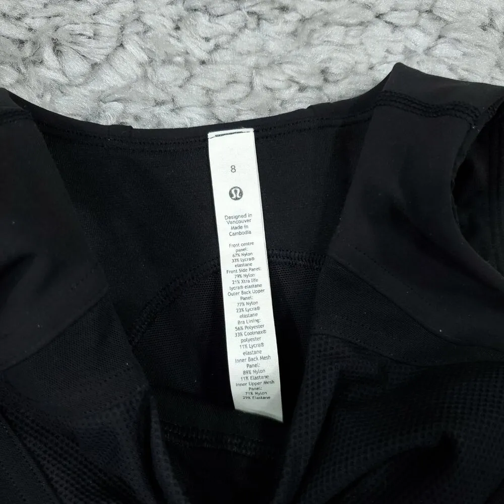Lululemon Mesh Panelled Training Shelf Tank Top Size 8 Black Lined - Image 3