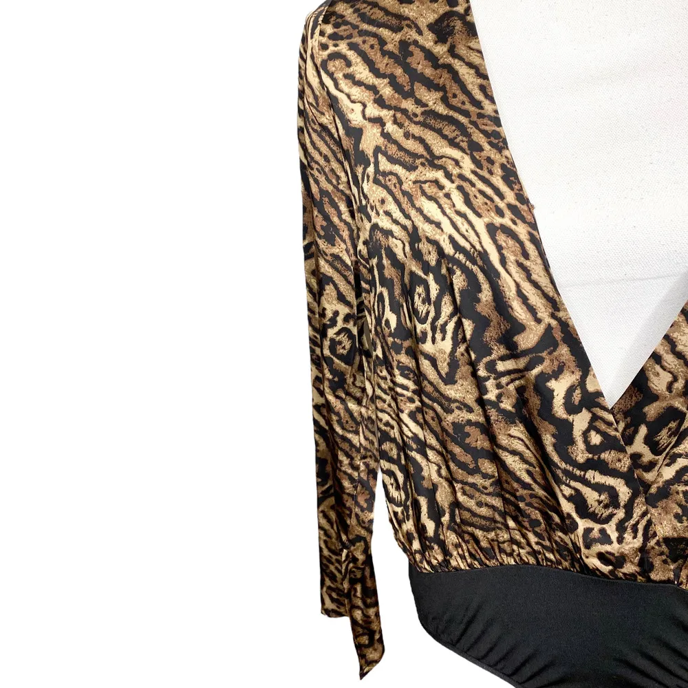 Good American Flowing Faux Wrap Front Long Sleeve Bodysuit Jaguar Womens Size 1 - Image 7
