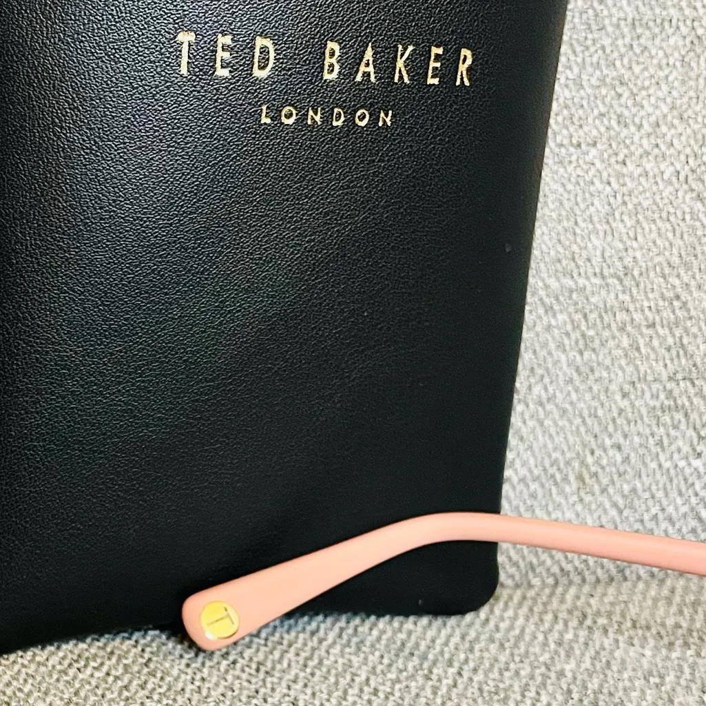 Ted Baker Full Rim Clubmaster Sunglasses w/ Leather Case - Black & Pink $189 NWT - Image 8