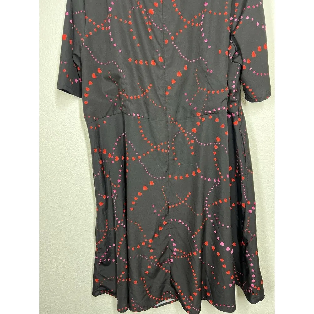 Wayward Fancies EShakti Heart Print Fit And Flare Dress 3X- 26W Black - Image 7
