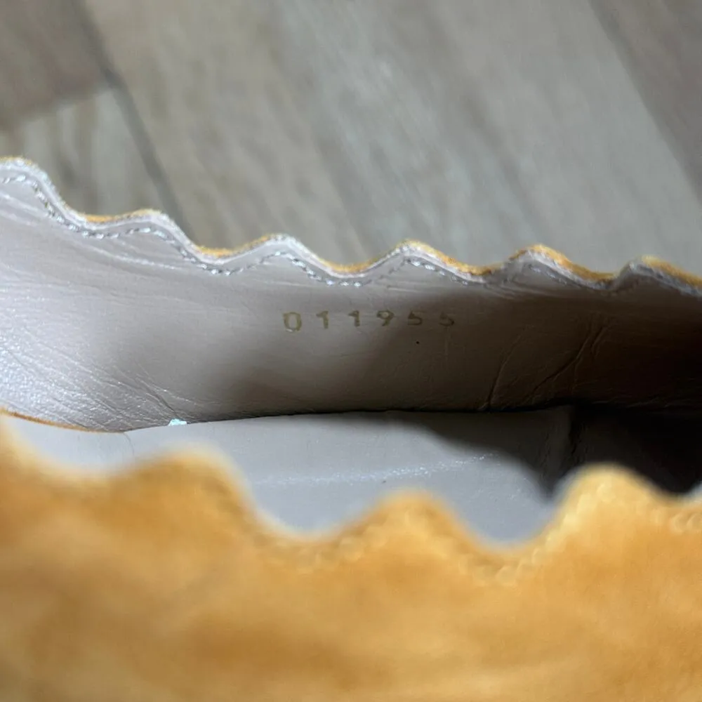 Chloé Lauren Suede Scallop Block Heel Pump 41 Tan - Image 8