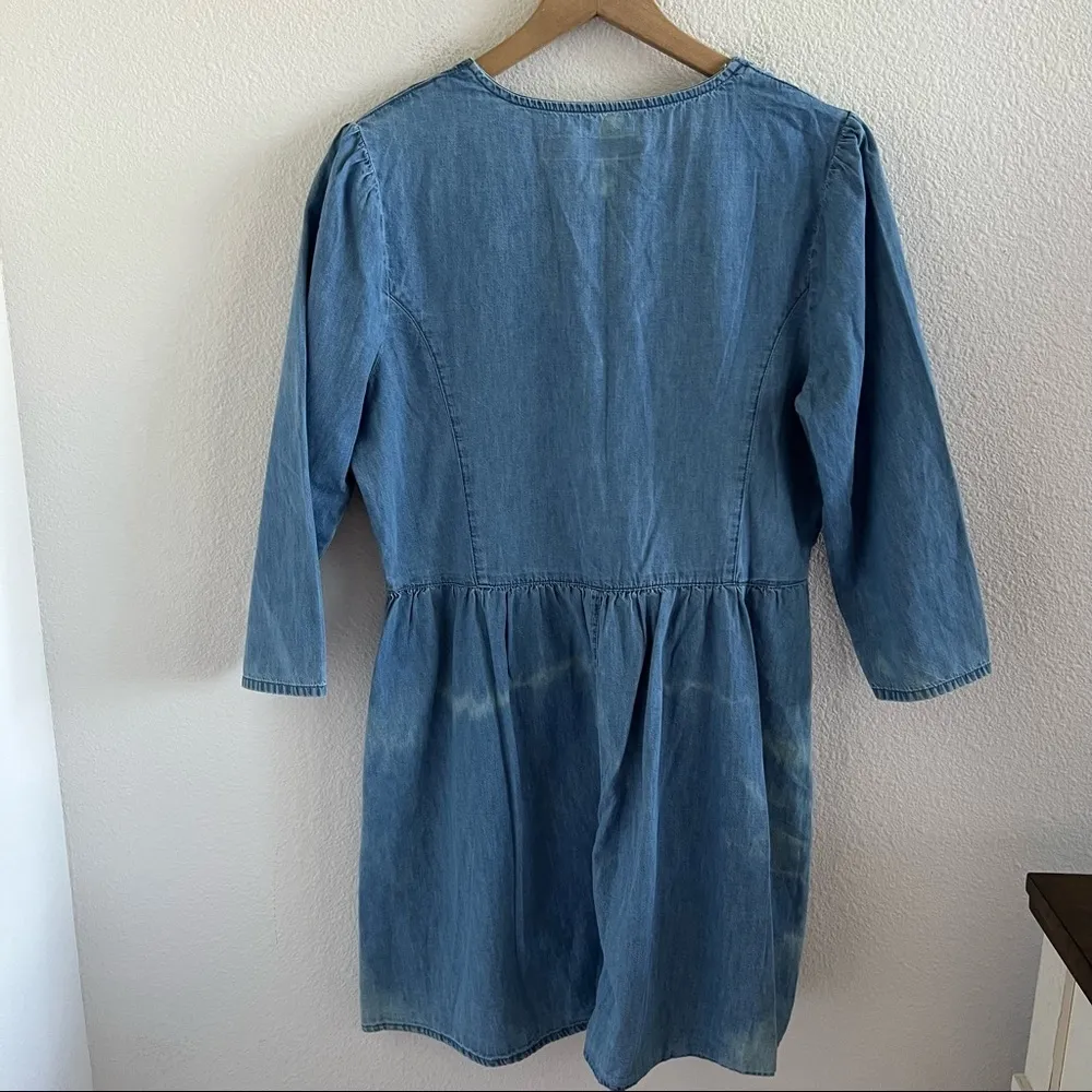 ASOS Denim Chambray V Neck Button Front Dress 3/4 Sleeve US 10 - Image 5