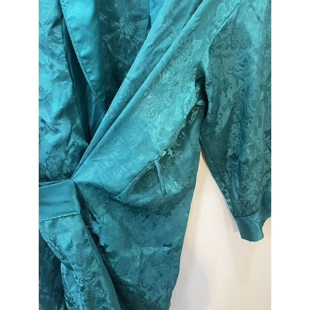 Victoria's Secret Women's Vintage Gold Label 90’s Green Satin Bath Robe Size M/L - Image 5