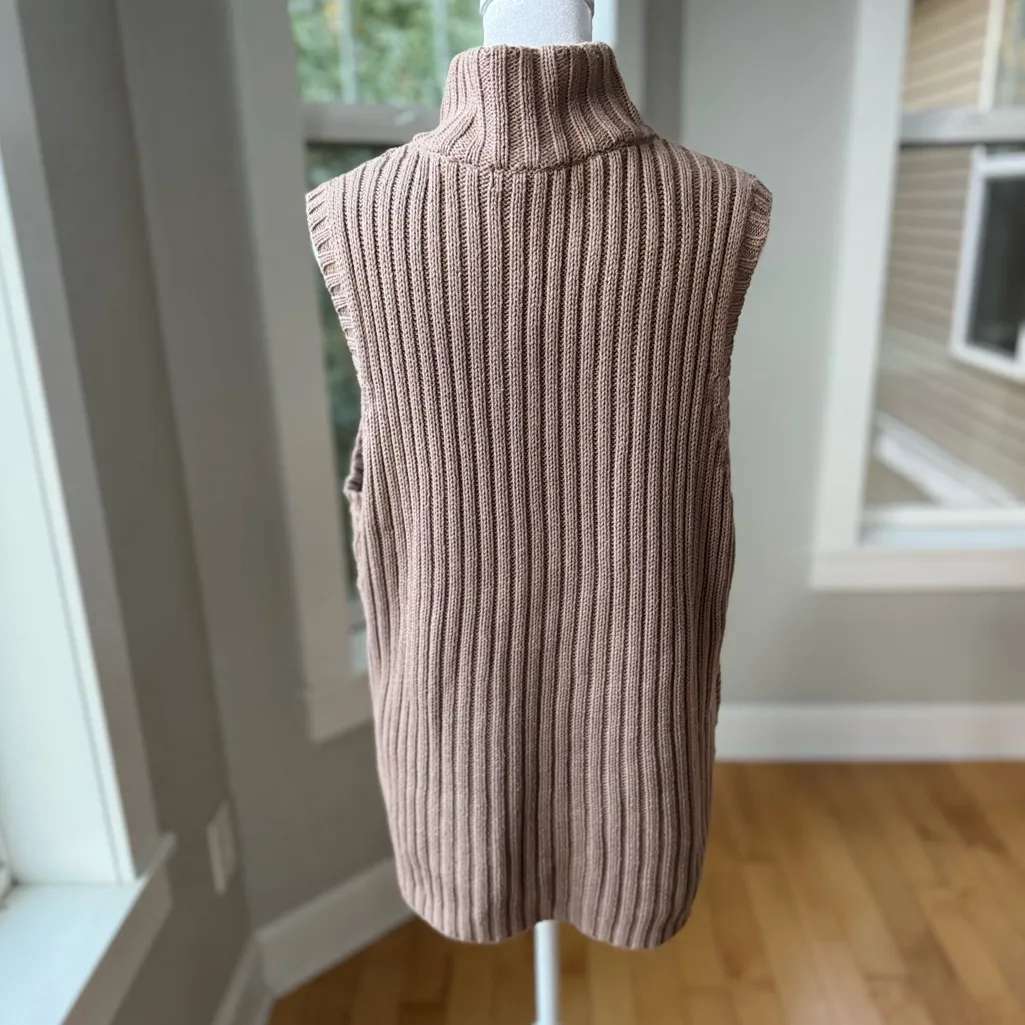 Liz Claiborne Light Brown Cable Knit Mockneck Sleeveless Sweater Vest Sz XL - Image 3