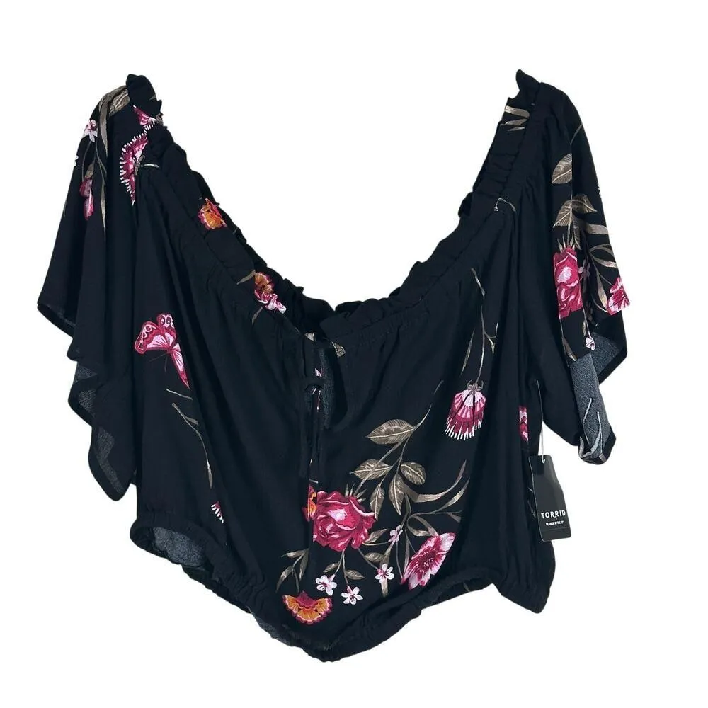 NWT Torrid Maxi Gauze Set Top Womens 3X Black Floral Off Shoulder Boho Whimsy - Image 3