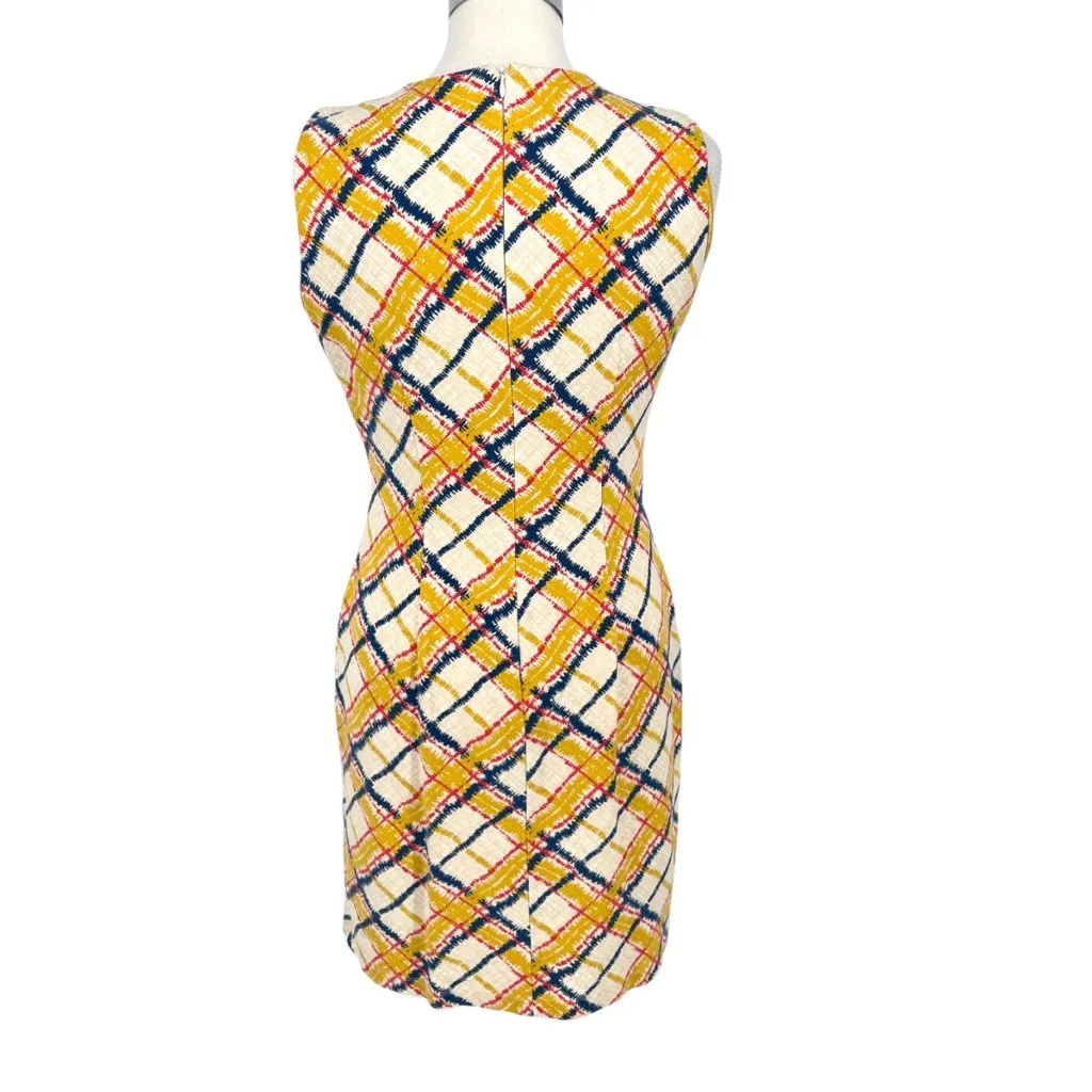 J.McLaughlin Plaid Shift Dress Sleeveless Yellow Cream Multi-Color Size Small - Image 6