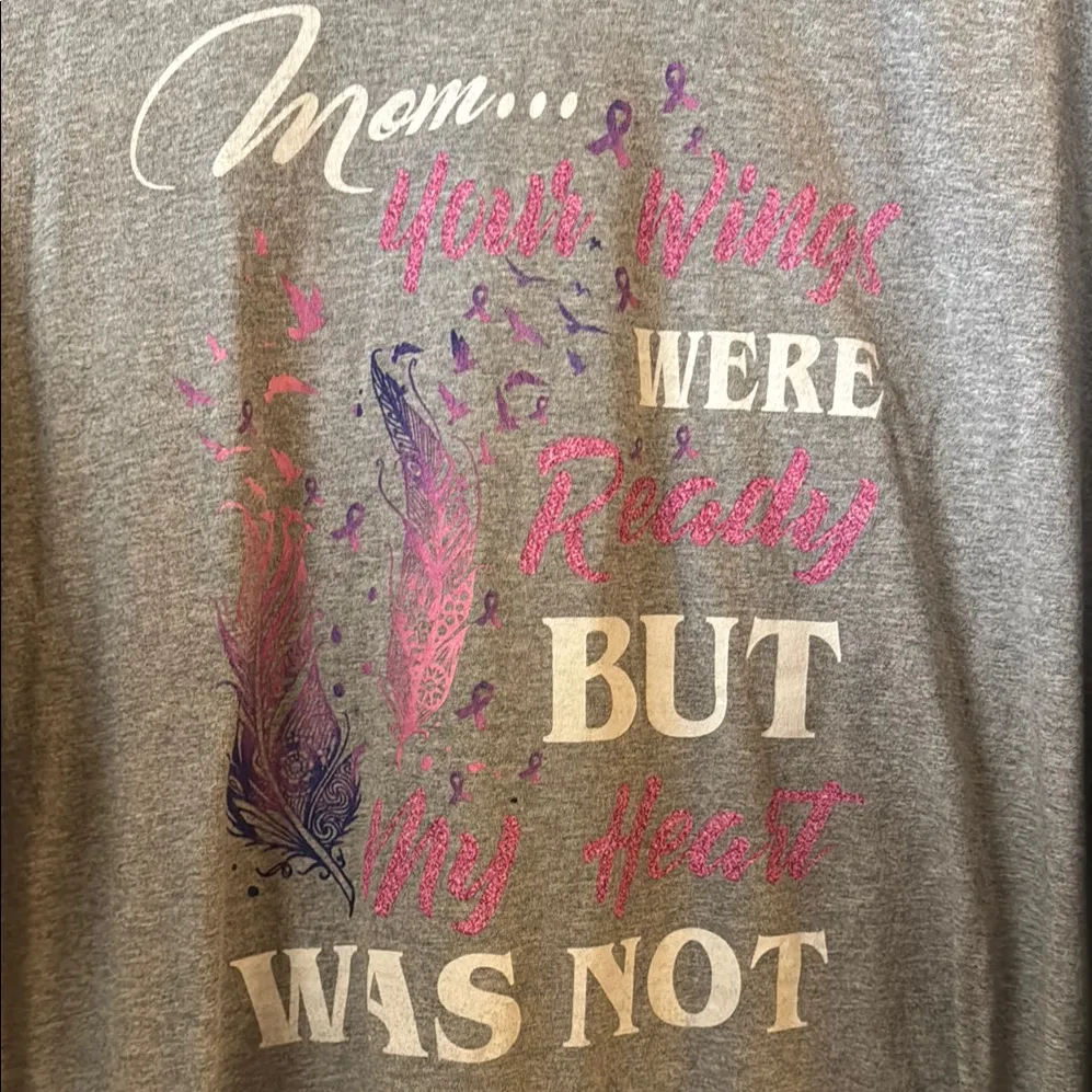 Gray Graphic T-Shirt with Pink and White Text - Image 2