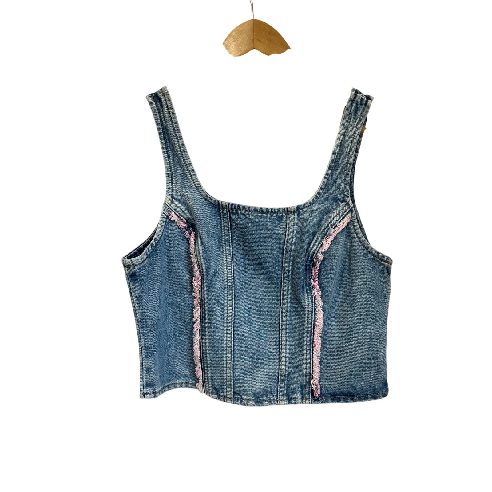 Lee Denim Corset Crop Top Y2K Coachella Festival Structured 100% Cotton M - Image 2