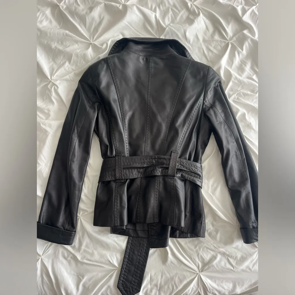 Chic Black Belted Leather Jacket - Image 3