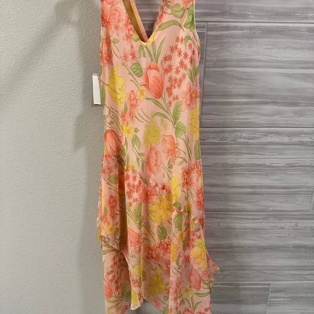 Alyn Paige Asymmetrical Yellow and Pink Sundress Cowl Neck - Image 2