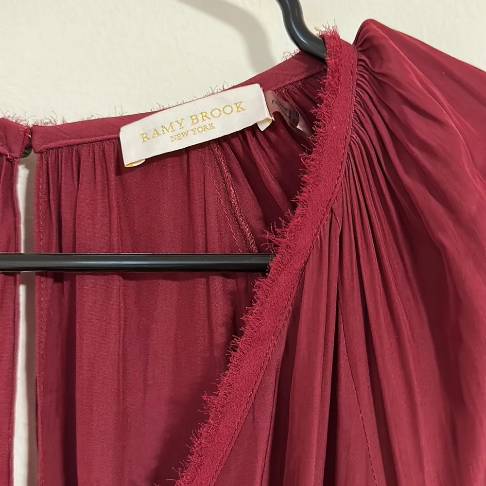 Ramy Brook New York drop waist v neck dress polyester silk burgundy - Image 3