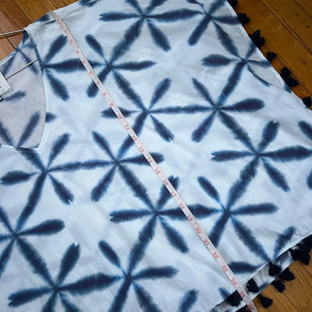 Figue Blue & White Tie Dye V Neck Cover Up with Tassels Size M / L Size M - Image 11