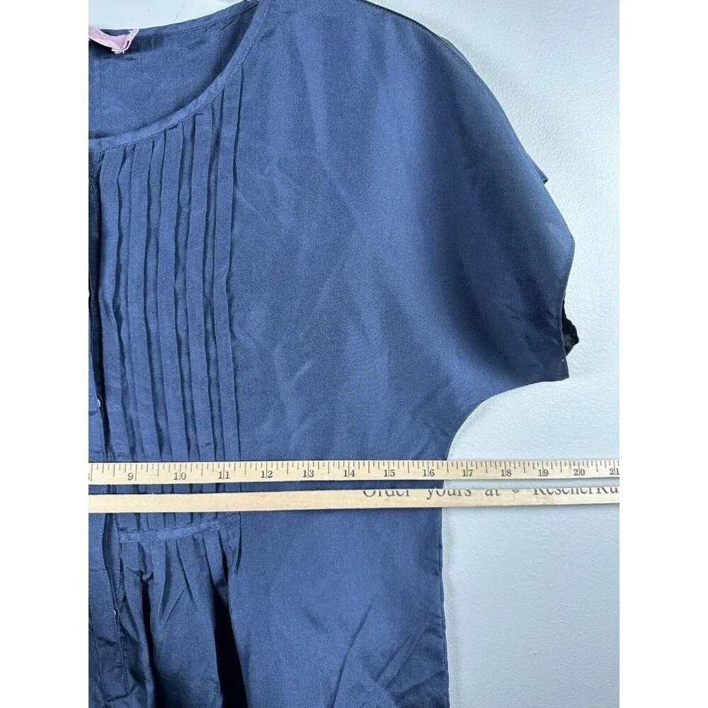 Calypso St Barth Womens Top Size XS Navy Blue Short Sleeve Ruched Silk Shirt - Image 11
