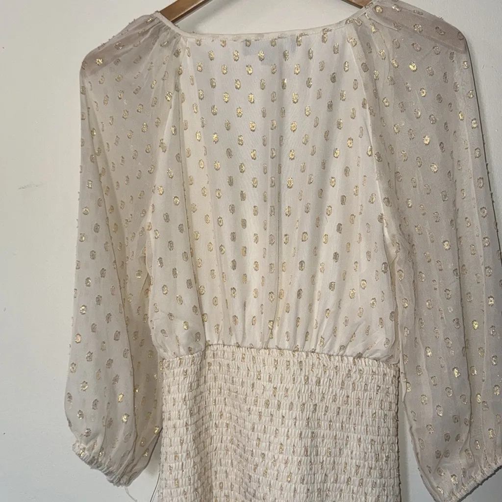 Lulus gold shimmer dot ruffle mini dress NWT size small‎ - Image 7