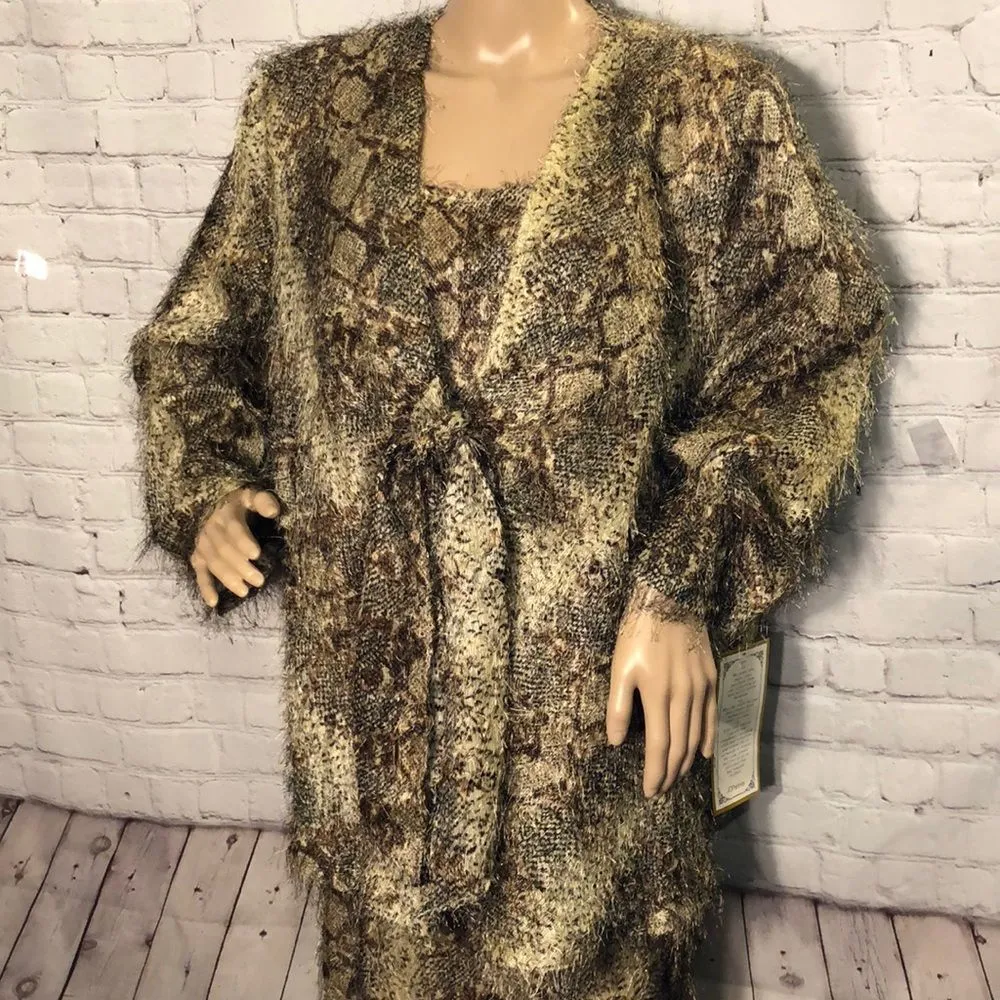 Vintage SL Fashions Fuzzy Snake Print Suit 20W Deadstock With Original Tag Gold Size undefined - Image 2