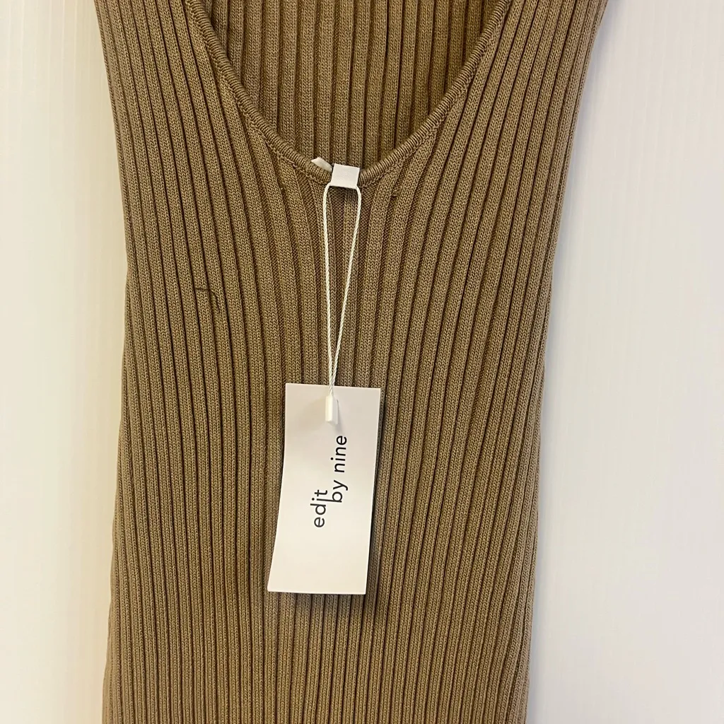 Ribbed knit sleeveless midi‎ body in dress with open back Edit by nine Tan Size M - Image 7