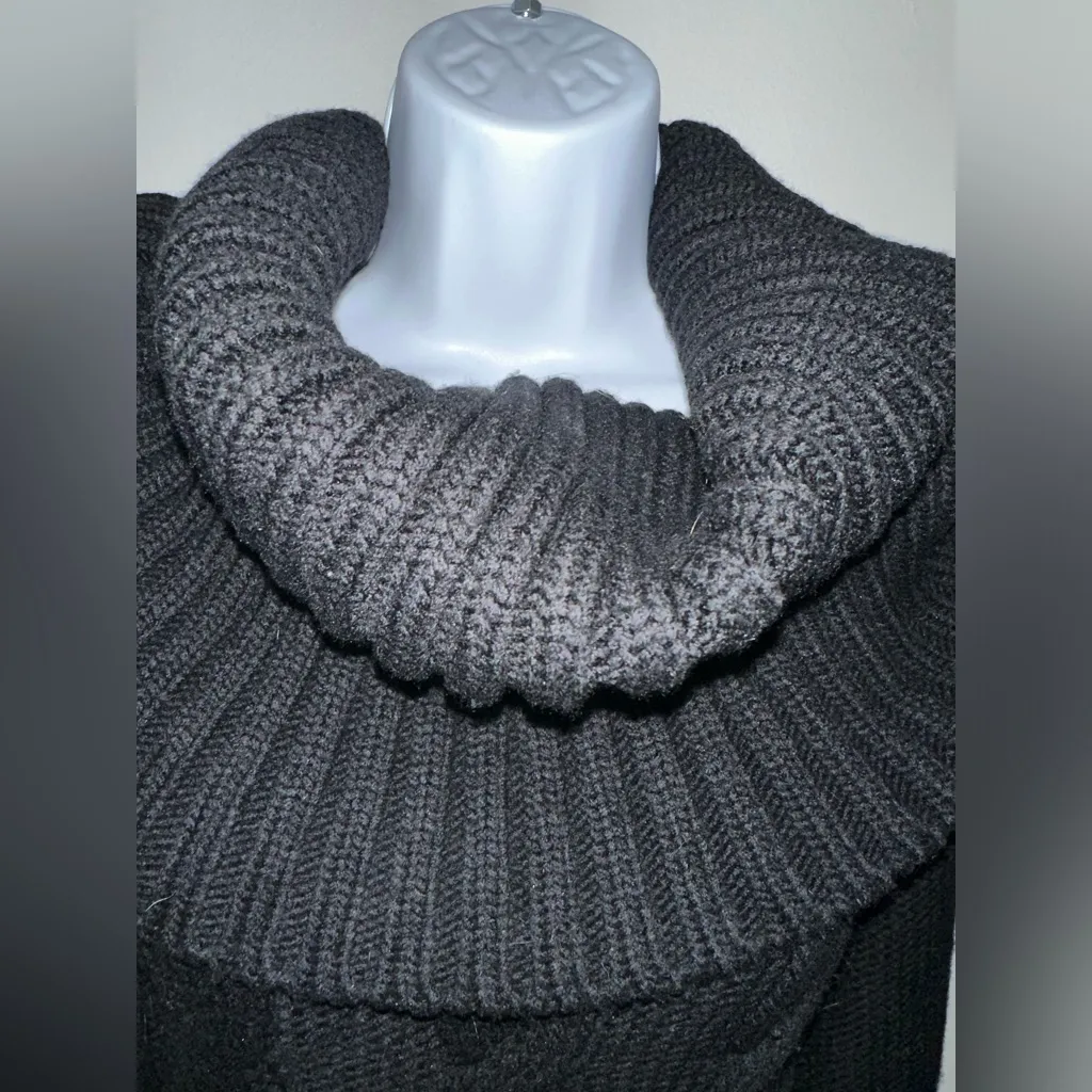 Sportmax Max Mara Heavyweight Cable Knit Mini Cowl Neck Sweater Dress EUC Size M Black Size M - Image 9