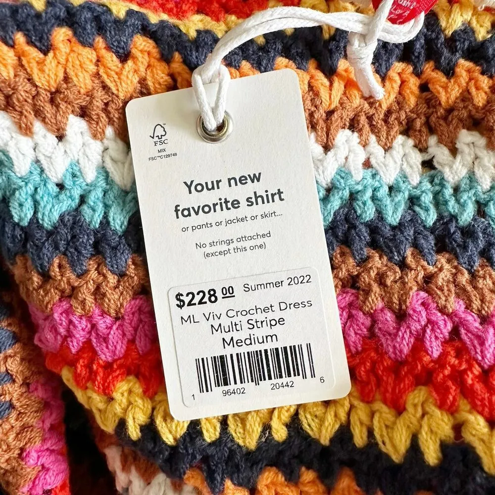 Marine Layer Viv Crochet Multi Stripe Casual Beach Midi Dress Boho Medium - Image 5