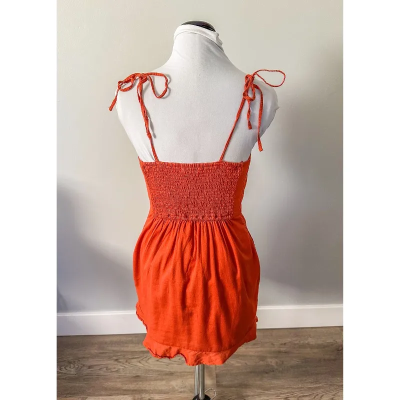 Abercrombie Terracotta Tie Strap Ruffle Hem Mini Dress - Image 7