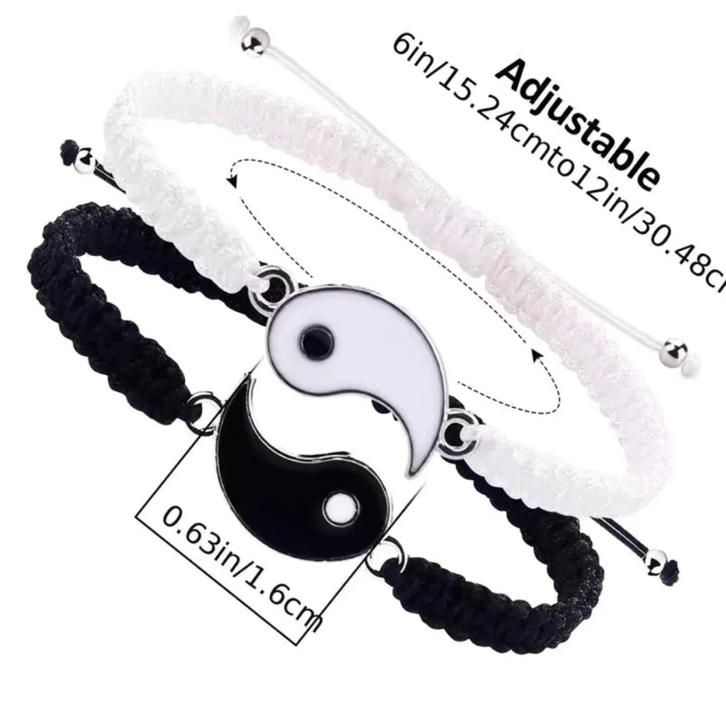 2‎ pcs Handmade adjustable cord thread Ying/Yang bracelets White - Image 7