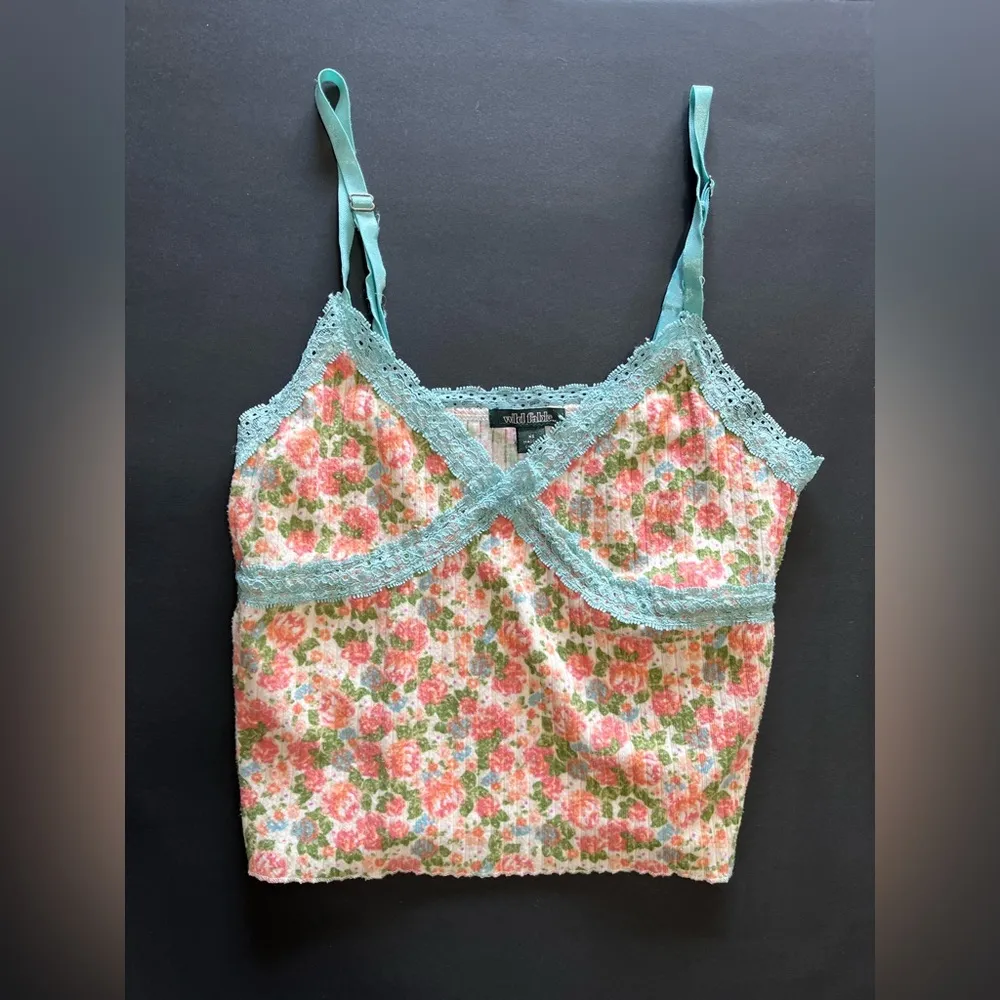 Vintage Lace Trim Floral Ribbed Tank Top Women’s Sz XS EUC Wild Fable - Image 6