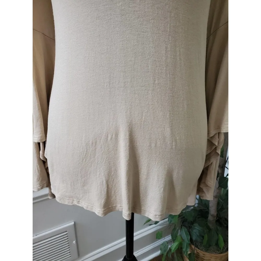 Entro Womens Beige Rayon Long Bell Sleeve Keyhole Neck Top Blouse Size Small - Image 3