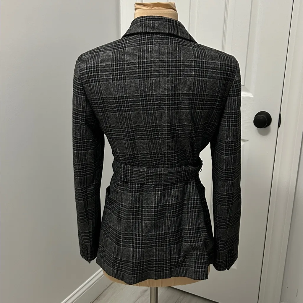 Ann Taylor Menswear Gray Plaid Belted Blazer - Image 5