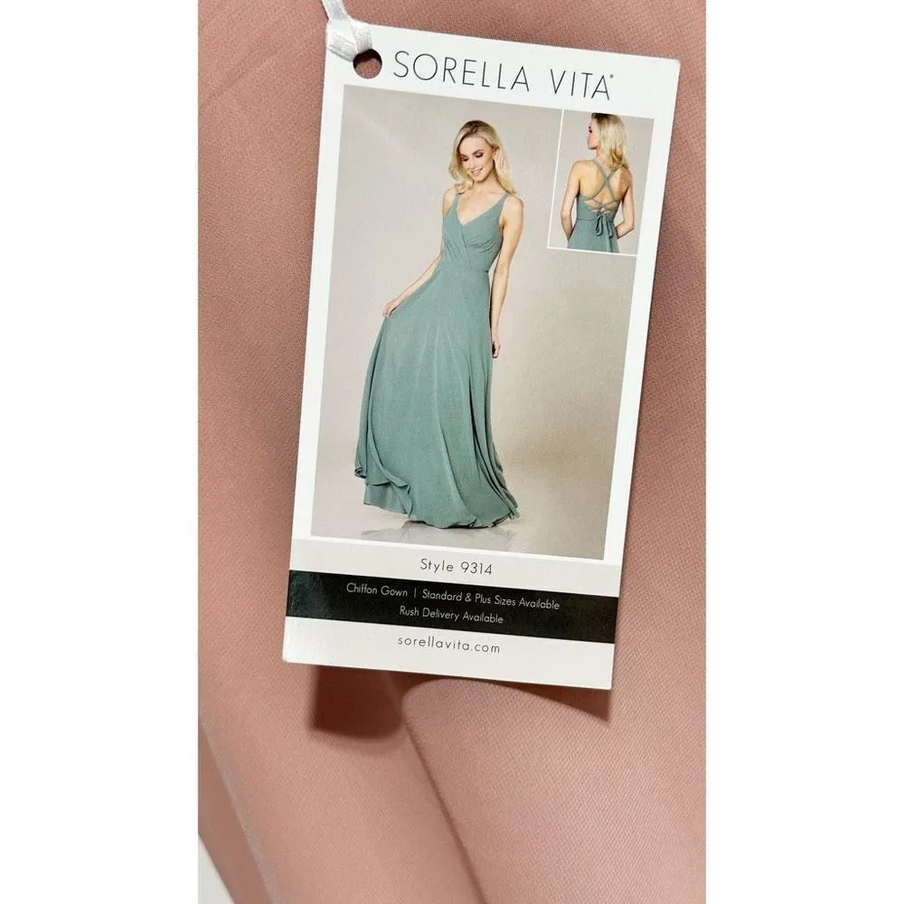 Sorella Vita Classic Lace-Up Back Chiffon Bridesmaid‎ Dress Gown Pink Size 12 - Image 8