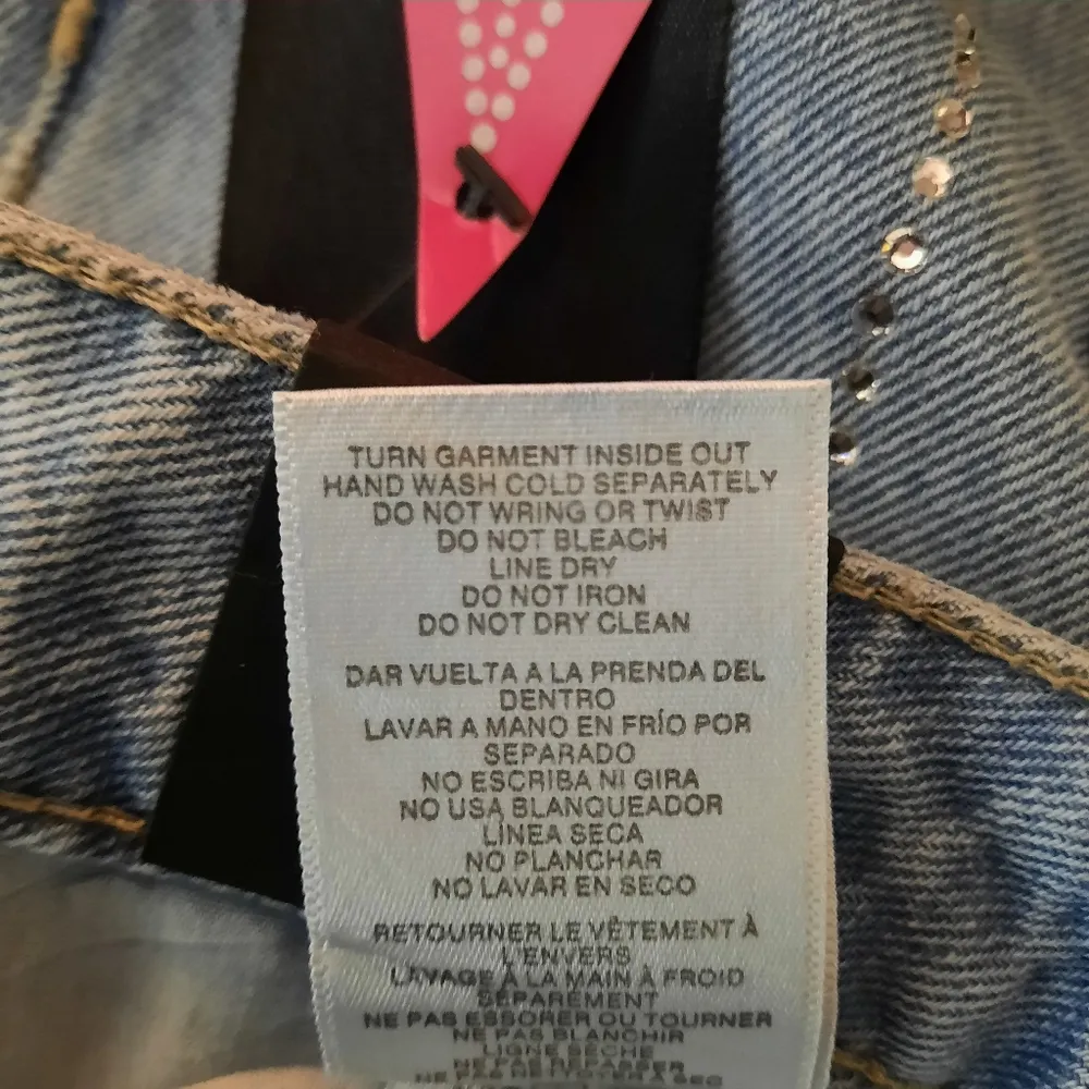 Simple Society Juniors Jeans High Rise Straight Light Wash Size 7/28 Rhinestones - Image 6