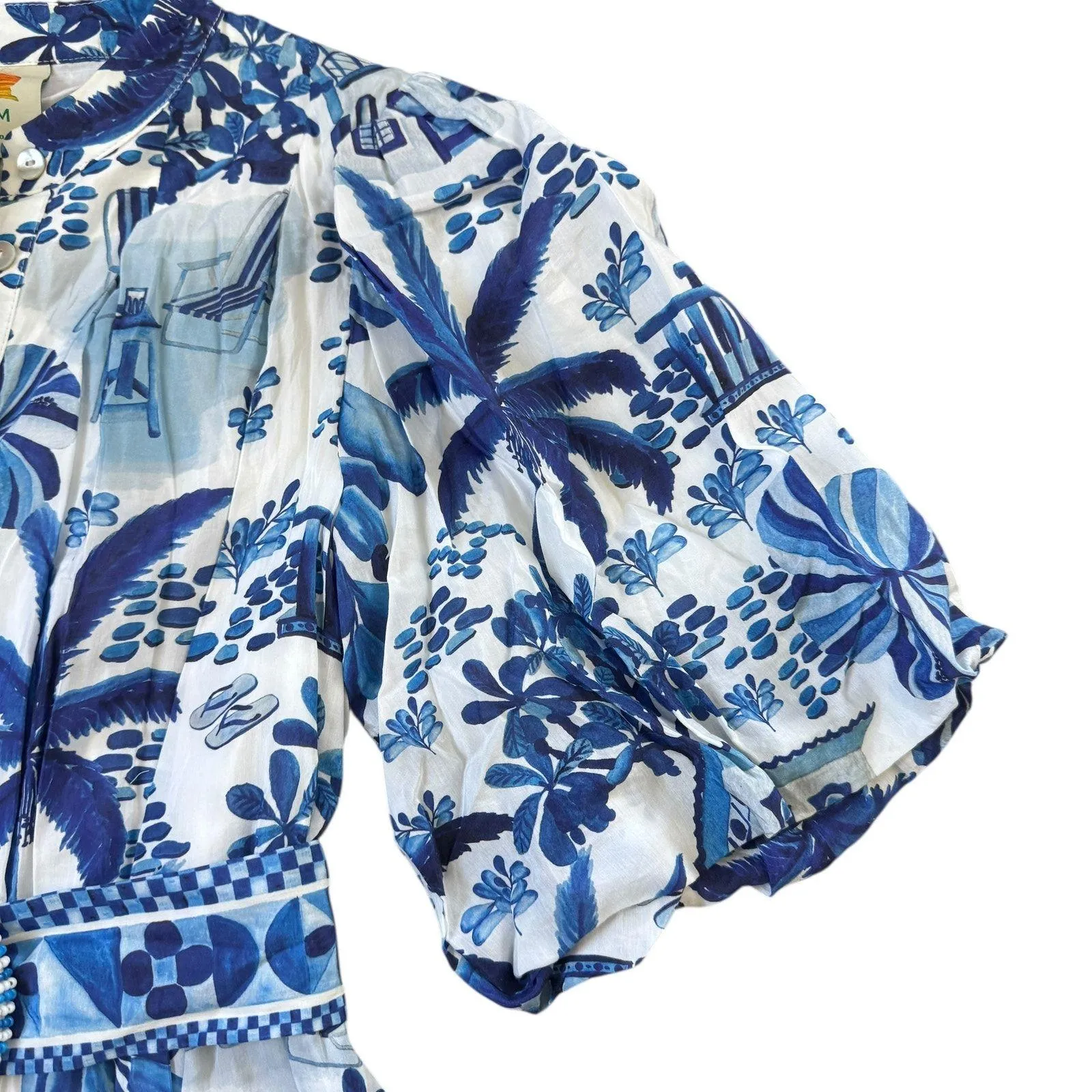 Farm Rio Sweet Rio Mini Dress Blue White - Image 7