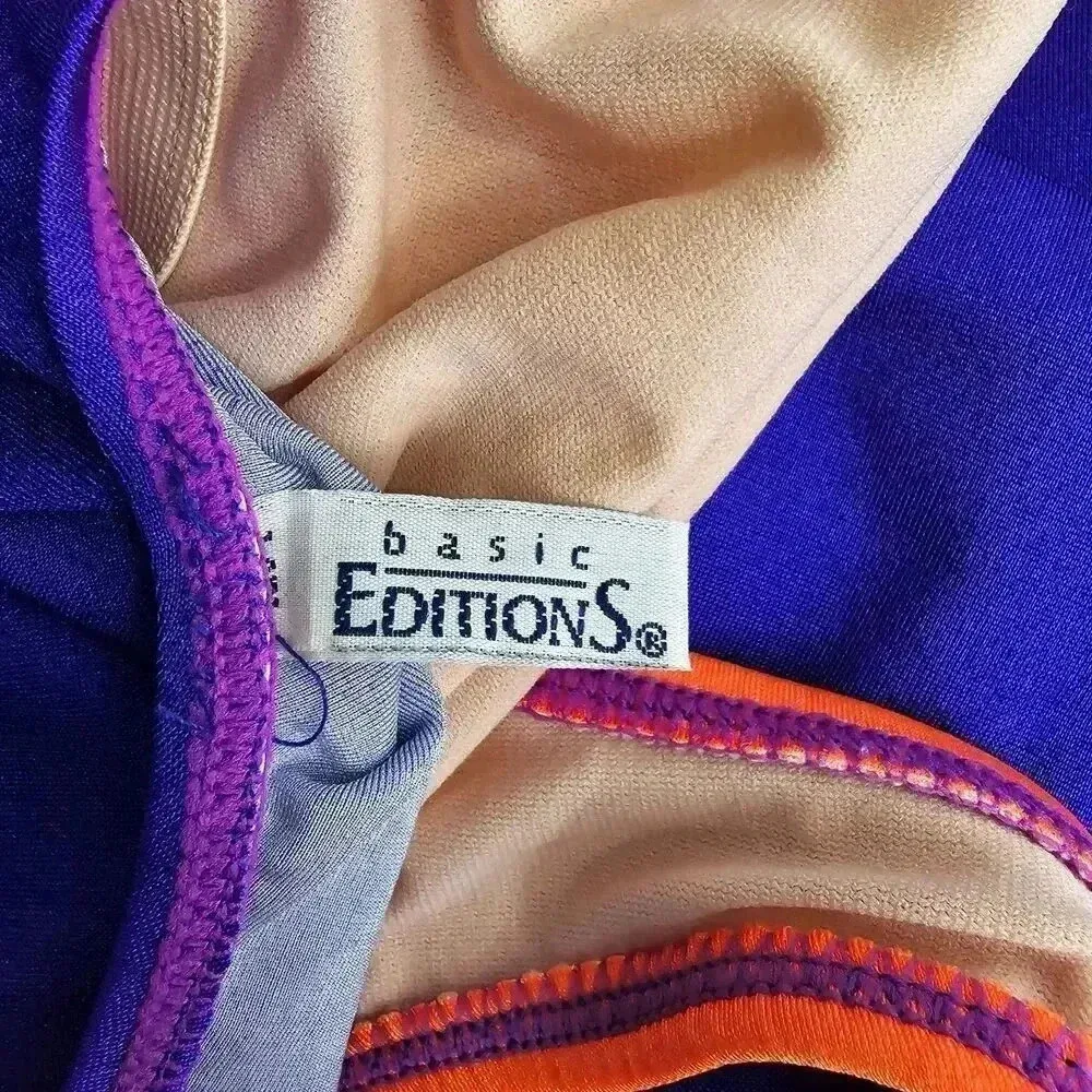 Basic Editions Orange Purple Swimsuit Swimwear One Piece Size 16 - Image 3