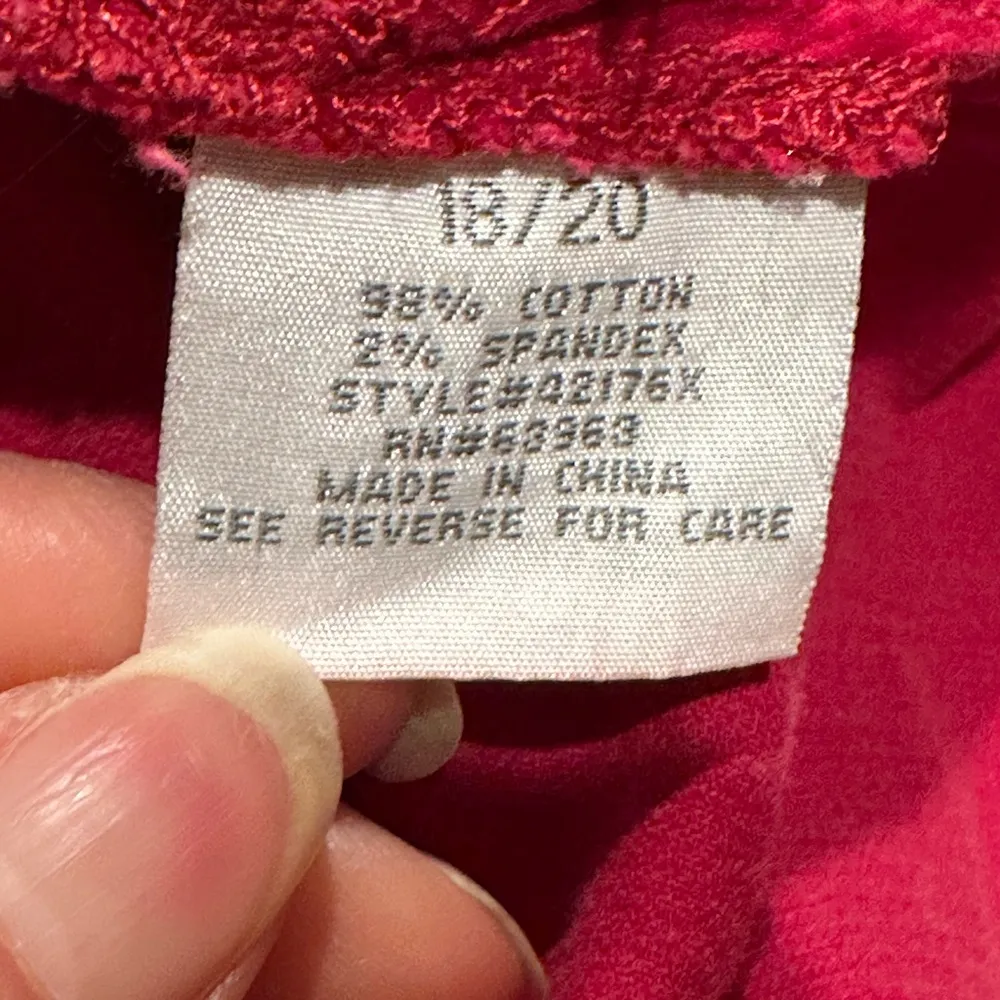 DressBarn Red Corduroy Collard Long Sleeve Button Down Metal Sz 18/19 98% Cotton - Image 7