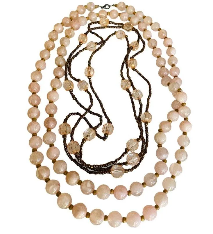Pink & Brown Beaded Long Layered Necklaces - Image 4