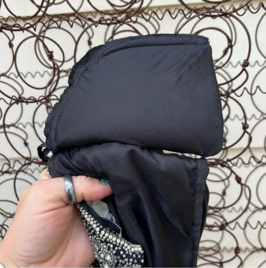 Vintage Adrianna Papell Boutique Evening Black Silk Beaded Daisy Floral Blouse - Image 7