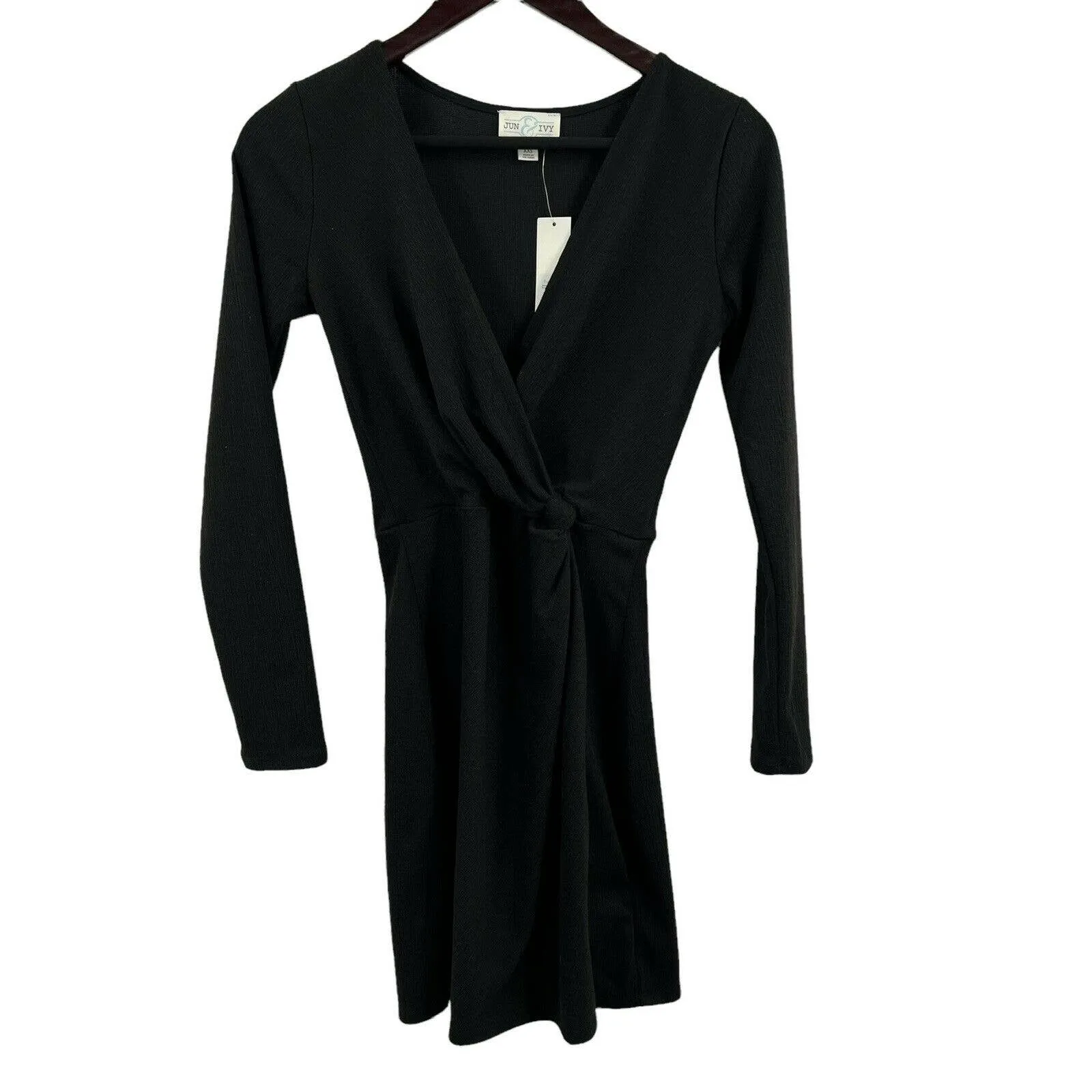 Francescas Jun & Ivy Black Faux Wrap Long Sleeve Side Knot Dress Size XXS New‎ - Image 4