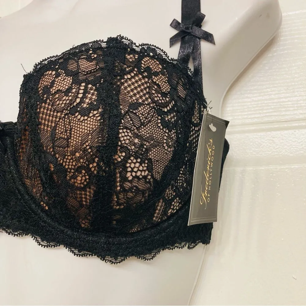Frederick's Of Hollywood Cynthia Lined Black Lace Balconette Bra‎ Size 34DD NEW - Image 3