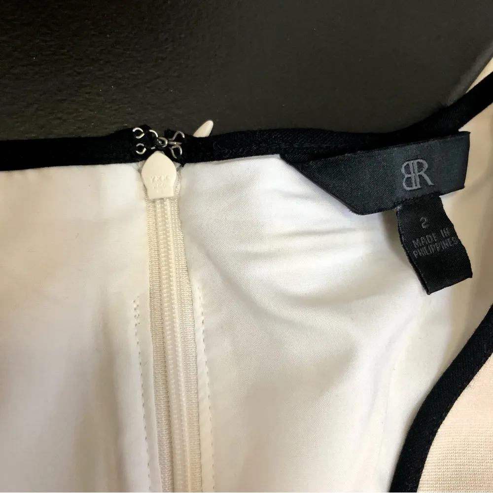 Brahmin Long Sleeve Mini Stretchy Bodycon Dress Sheath Cream Black Color Block 2 - Image 11