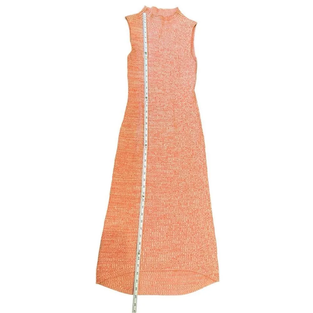 Anthropologie Daily Practice Mock Neck Ribbed Knit Midi Dress Sz XS Orange coral - Image 6