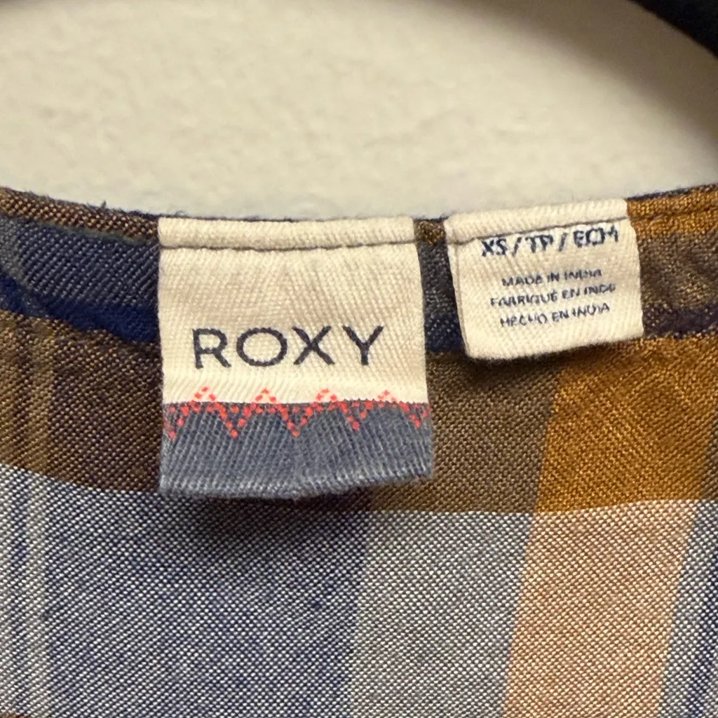 Roxy Plaid Boho Embroidered Long Sleeve Top XS - Image 6