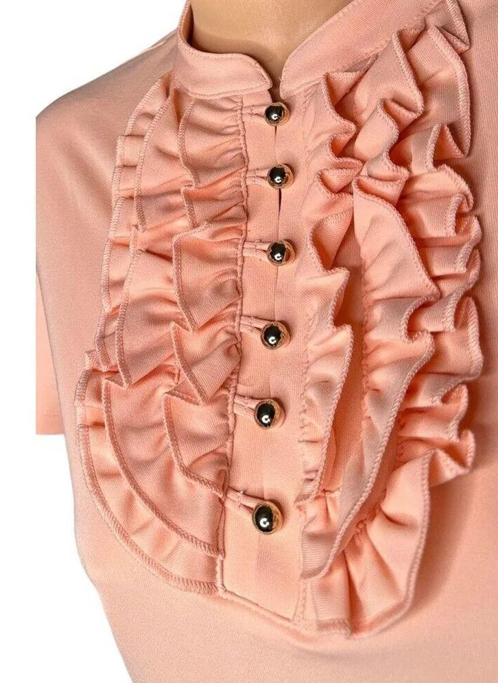 Lady Hagen Peach Ruffled Shirt Womens M Hydro-Dri Golf Short Sleeve Button UPF - Image 3