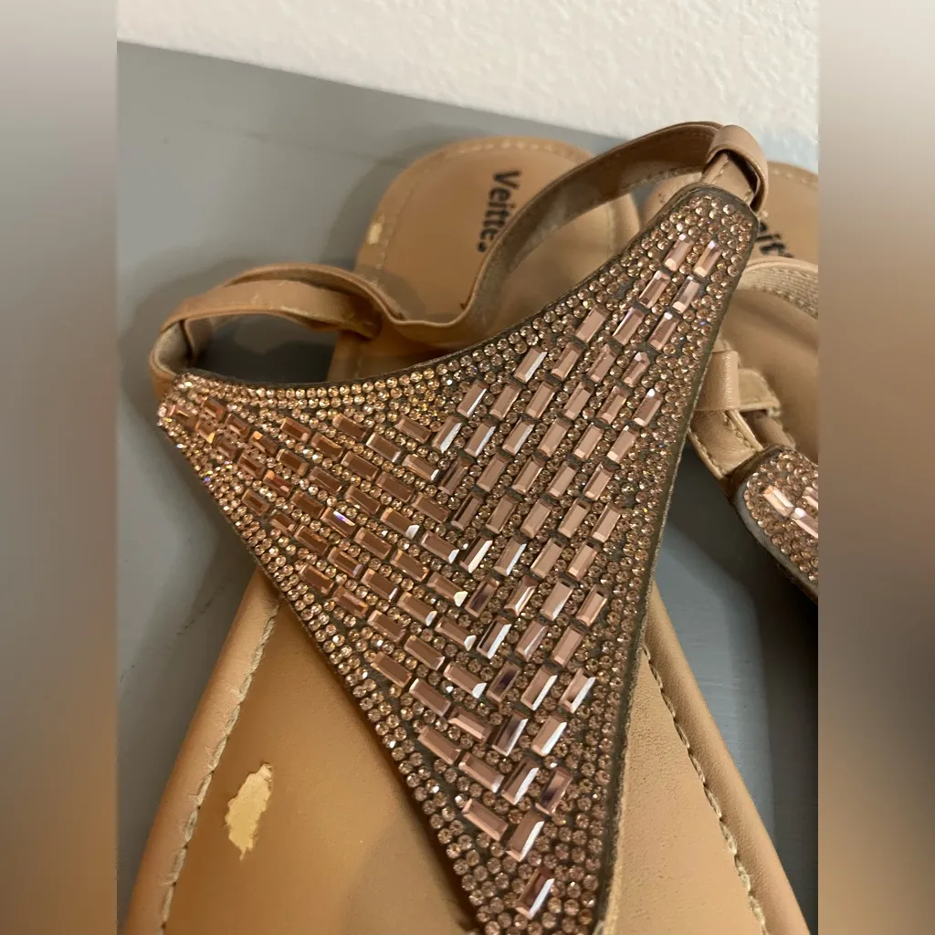 Veittes Beaded SlipOn Beach Metallic Dazzle RoseGold Bling Thong Flat Sandals 10 Tan - Image 12