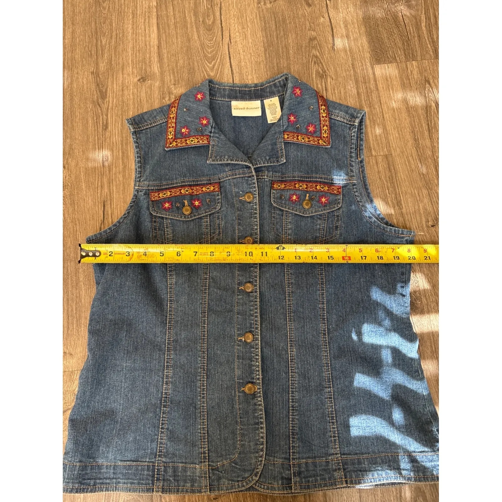 Alfred Dunner Womens Denim Vest Embroidered Collar Pockets Blue Size Small - Image 5