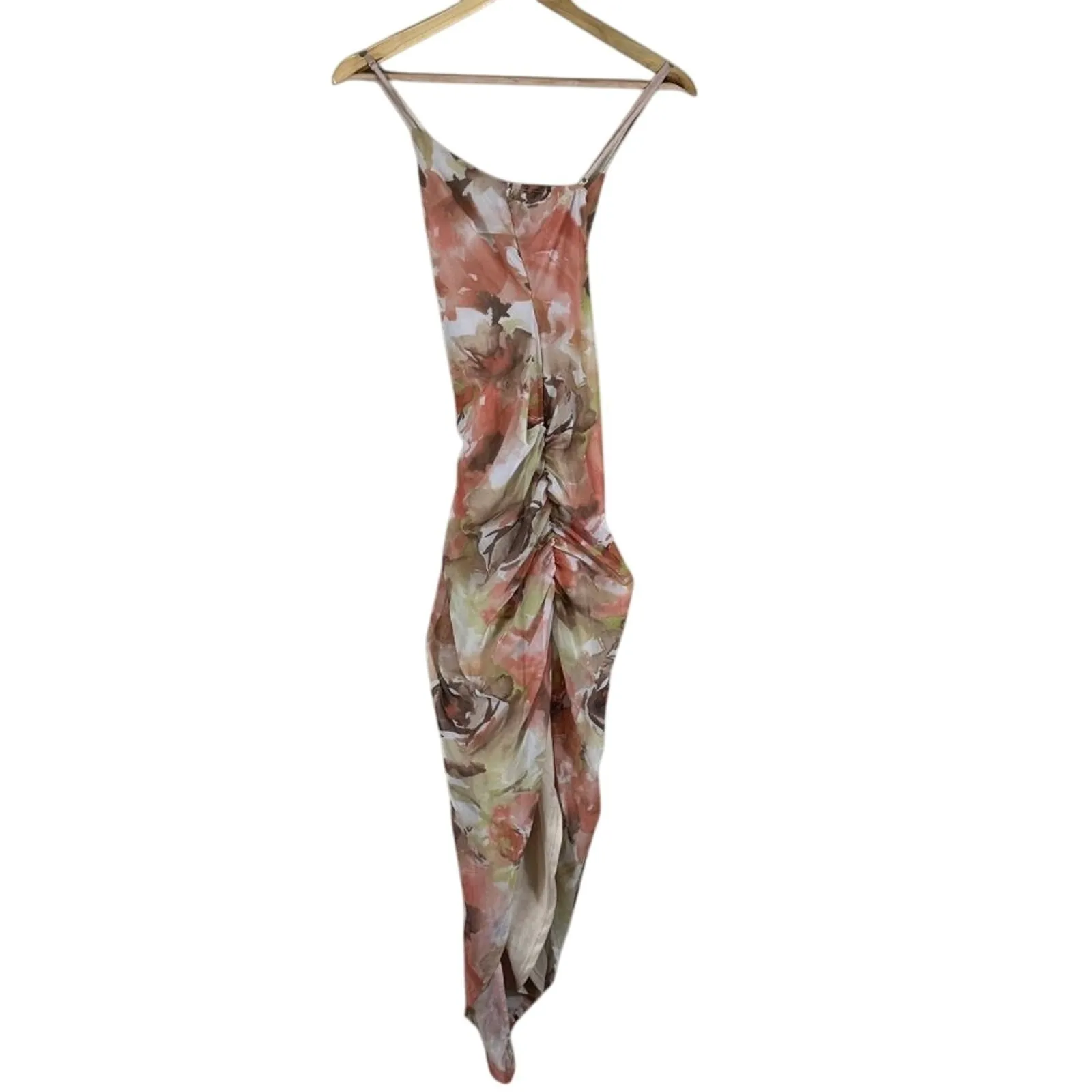 Windsor Asymmetric Bodycon Midi Dress Womens L Pink Beige Floral Event Coquette - Image 4