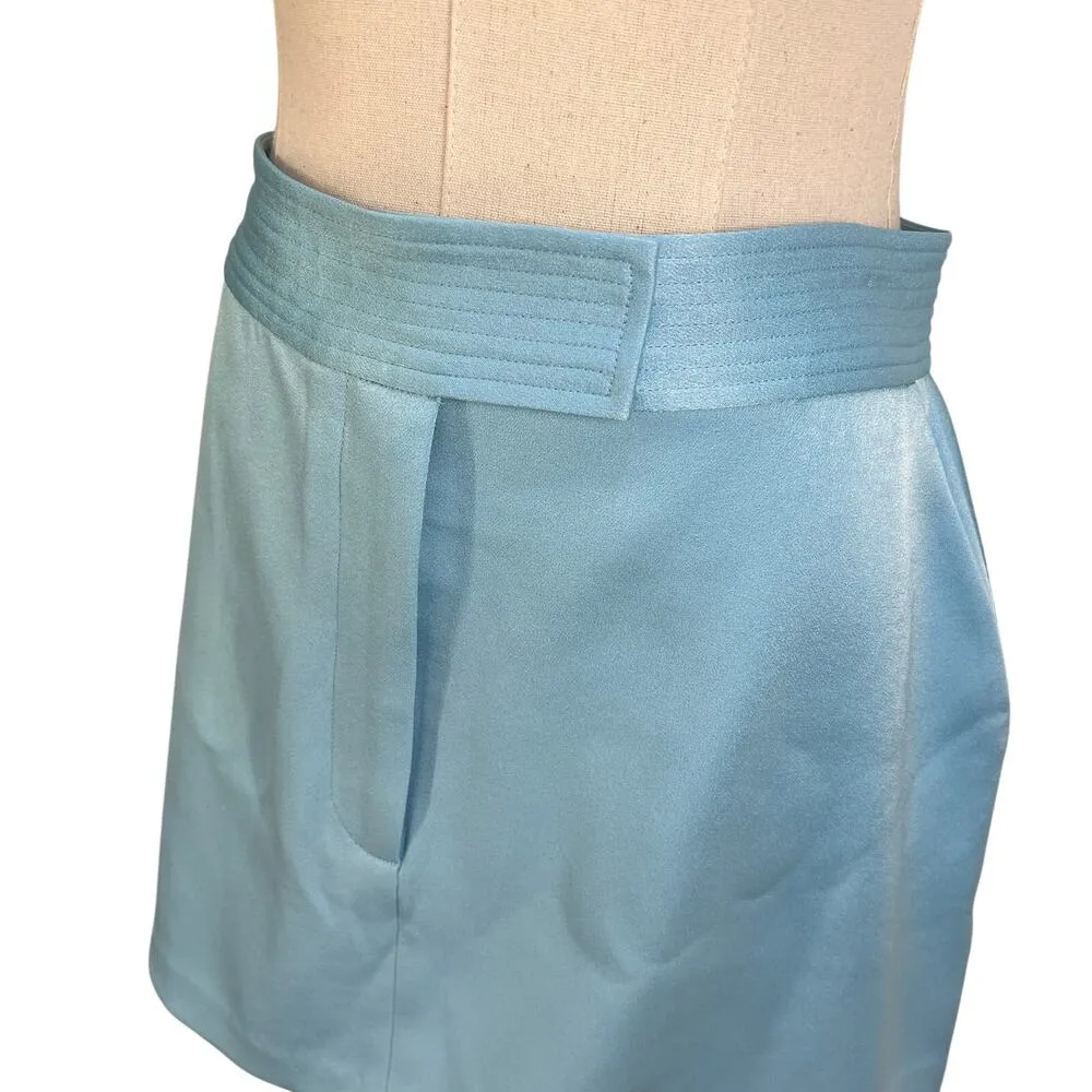 Alex Perry Lark Mini Skirt Blue Satin Crepe Size 12 - Image 3