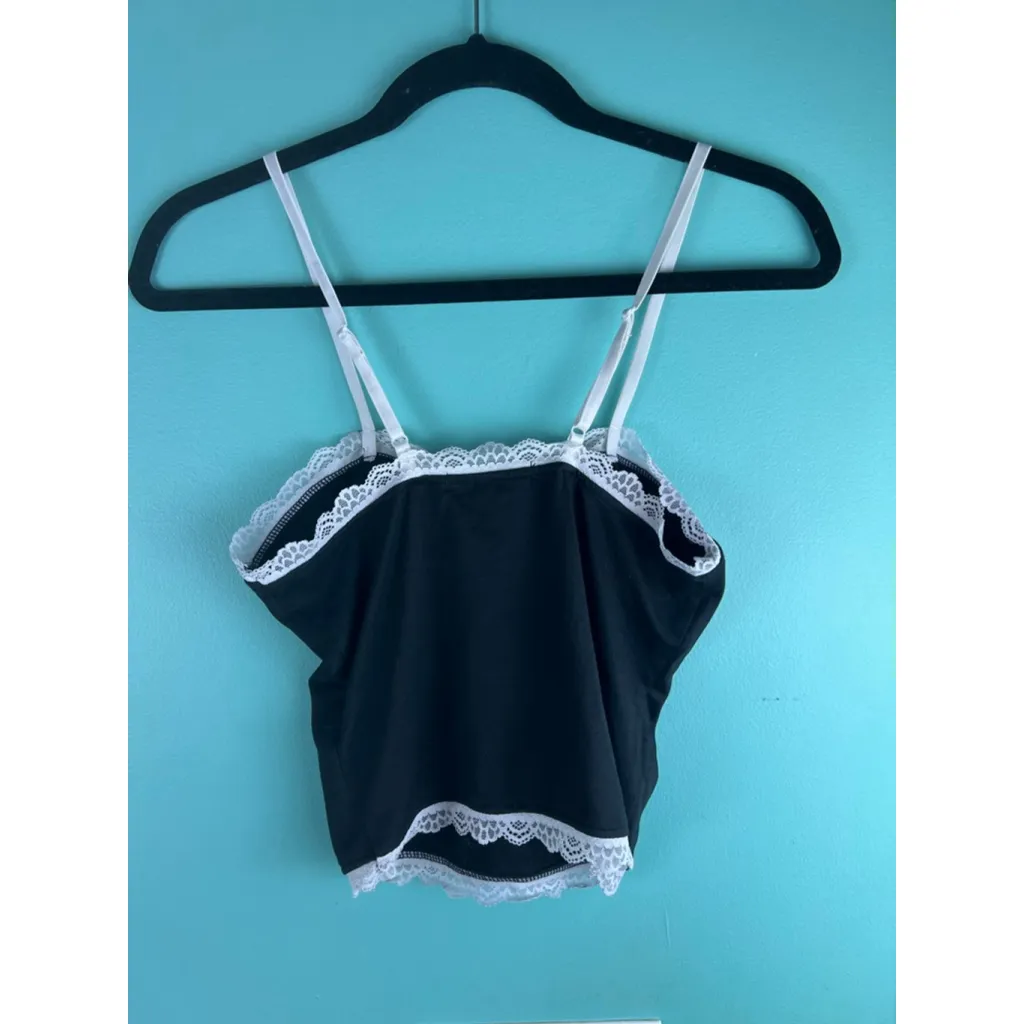 Women's Charlotte Russe Black & White Lace Trim Camisole Juniors S Y2K - Image 6